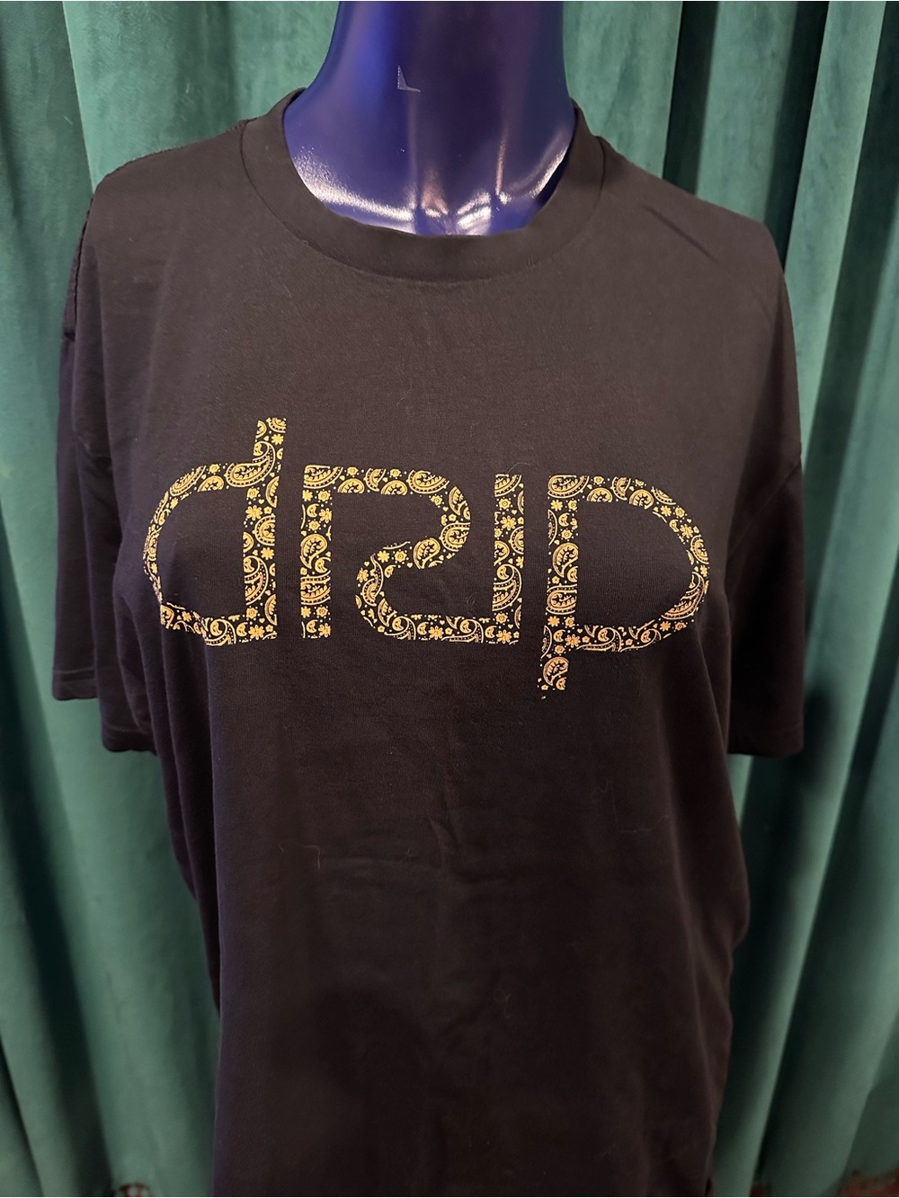 DRIP Black Tee with Gold Patterned Logo